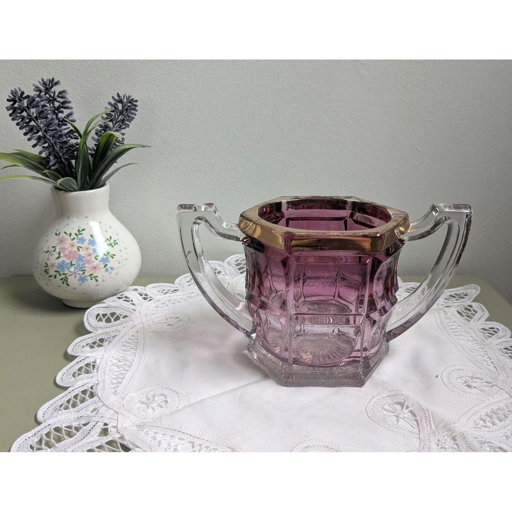 Vintage‎ Pink Glass Sugar Bowl, Art Deco Style Glass Vase, Depression Glass Look